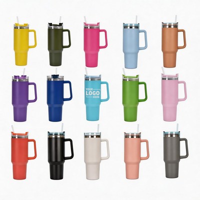 Custom 40 oz Tumbler with Handle and Straw Lid