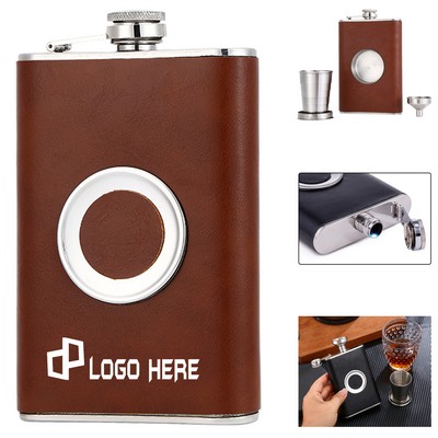 Stainless Steel Hip Flask W/ Built-In Collapsible Cup