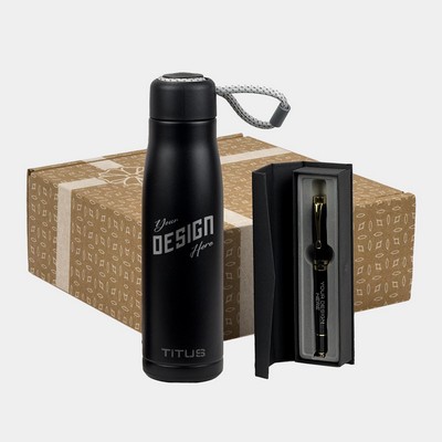 TiTUS® Executive Insulated Water Bottle & Chrome Trim Pen Gift Set