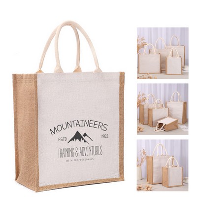 Burlap and Canvas Tote Bag